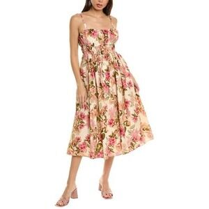 JOHNNY WAS Asmara Floral-print‎ Cotton Poplin Midi Dress Womens Size Medium EUC